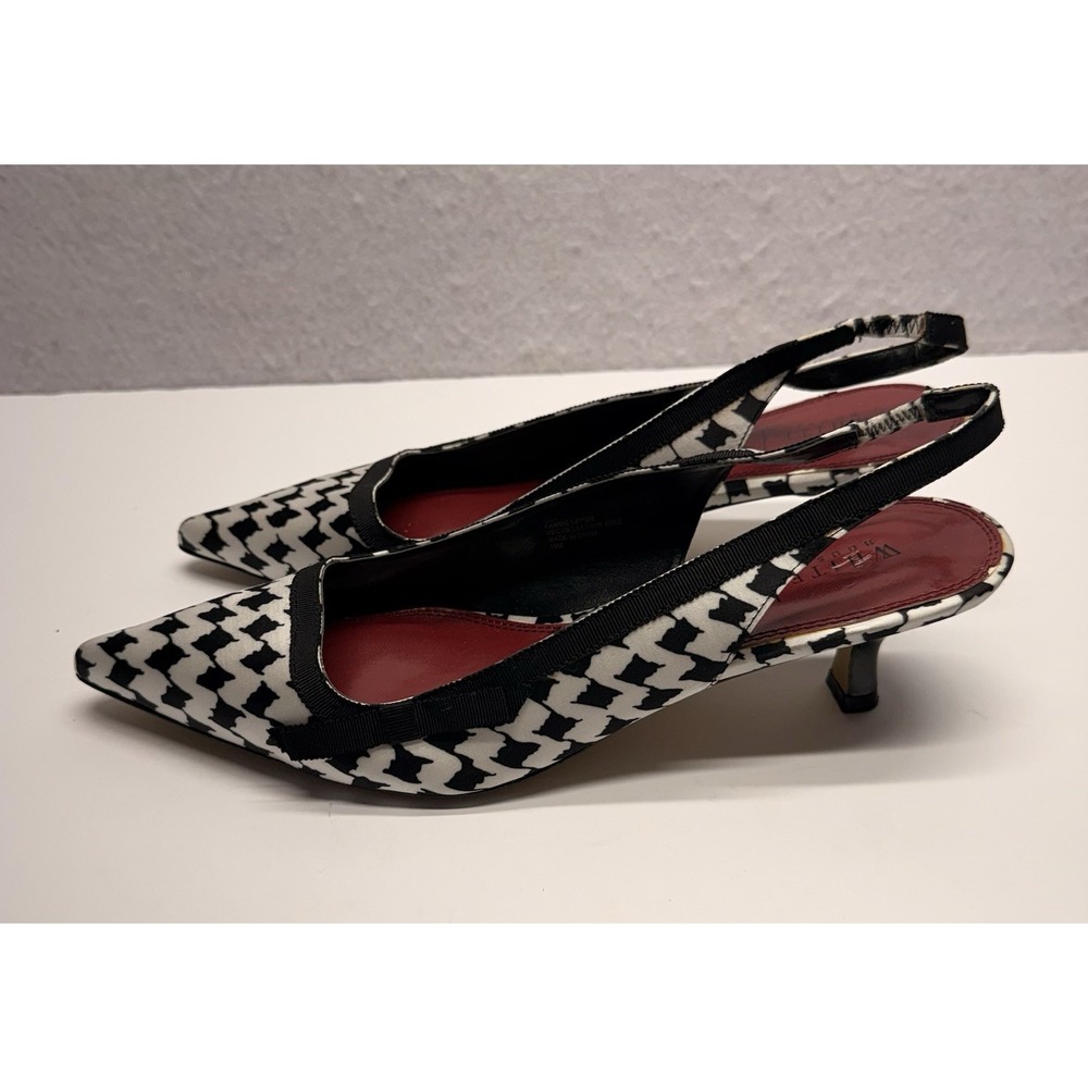 White House Black Market Houndstooth Slingback Kitten Heels Bow Pointed Toe 10M